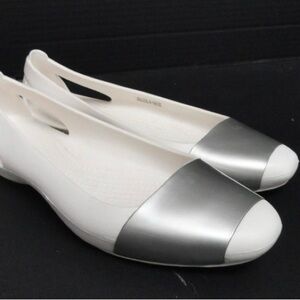 CROCS Women's Silver and White Flats